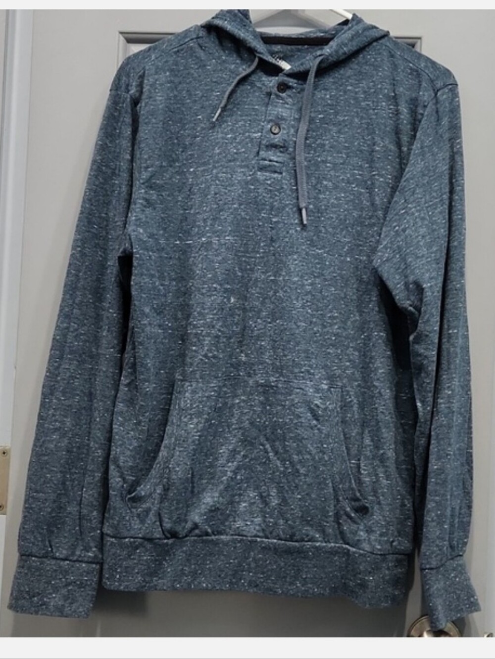 Fission Blue Henley Hoodie Pullover with Kangaroo Pocket long sleeve medium